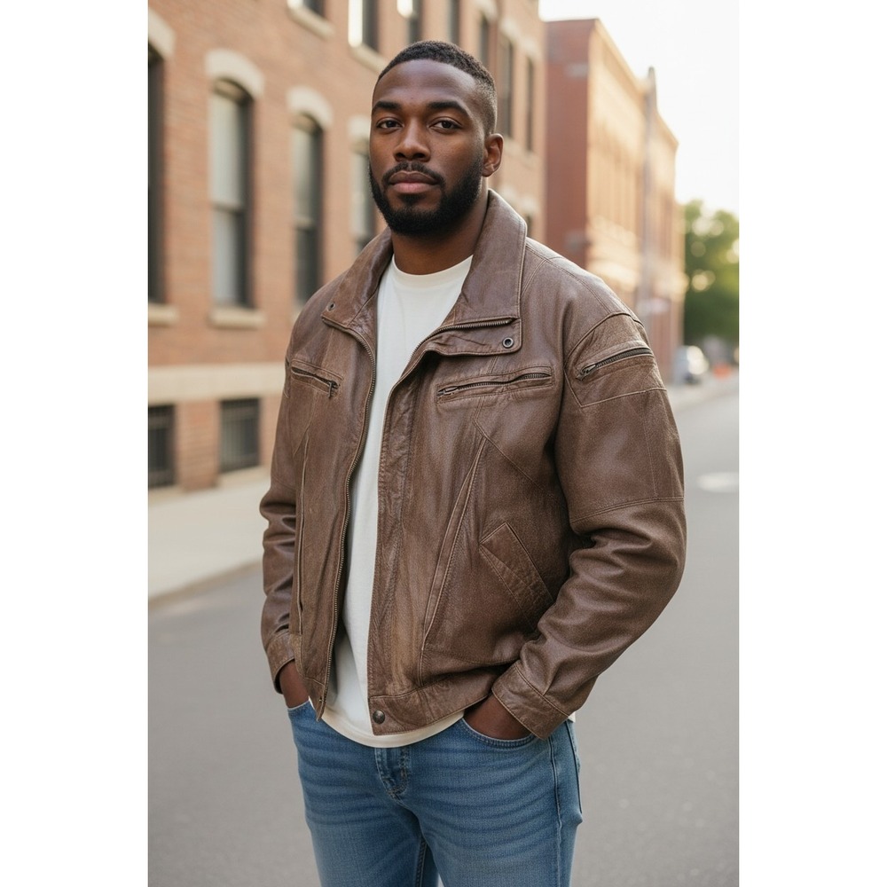 Adventure Bound Originals Mens Brown Leather Bomber Jacket Thinsulate 2X Vintage